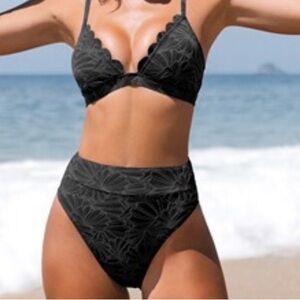 Black Scalloped Bikini Set